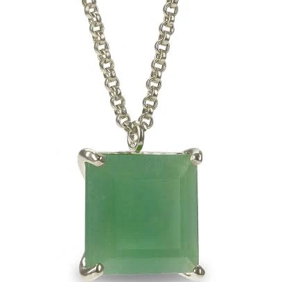 Natural Green Aventurine Square Pendant Silver Necklace