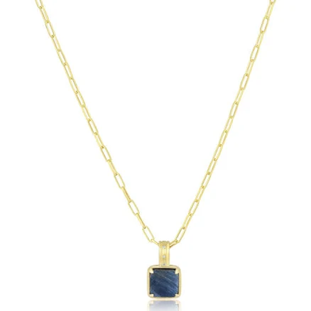 square gemstone necklace 14k Yellow Gold Plate Ball Chain
