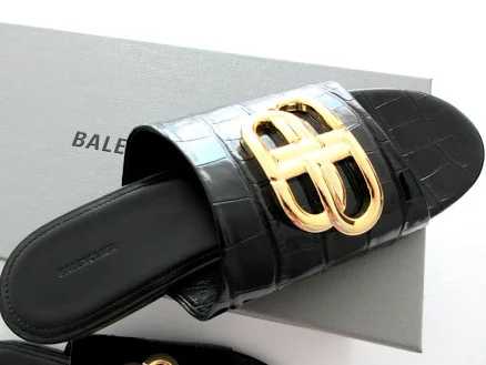Balenciaga Oval Gold Bb Mule Sandal In Black Leather 40 10