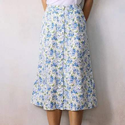 Women's LC Lauren Conrad Button Front Midi Skirt, Size: Medium, Blue Bonnie Blooms