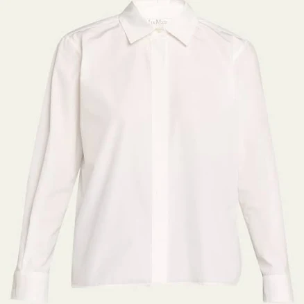 Max Mara Button-Down Cotton Shirt, White, Women's, 8, Shirts Tops Blouses Button Down Shirts
