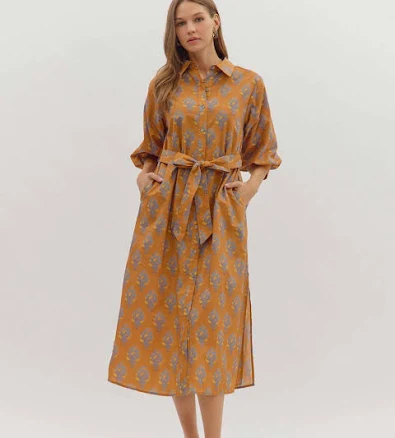 Belted Cotton Midi Dress