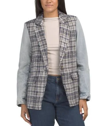 Mixed Denim and Woven Helen Blazer