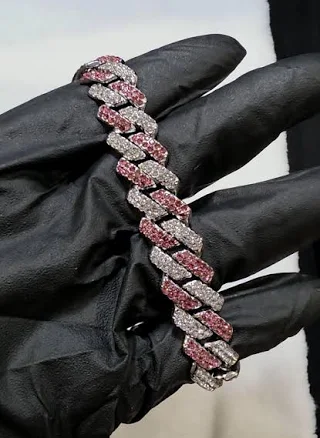 Silver Plated Iced Out Pink & Clear Stone Bracelet
