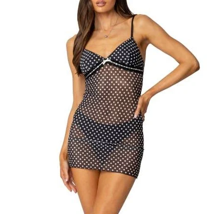 Edikted Women's Polka Sheer Mesh Mini Dress