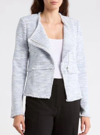 Amanda + Chelsea Women's Fringe Tweed Moto Jacket