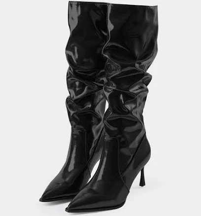 Knee High Ruched Faux Leather Boots