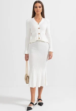 Ruffled Jacket & Flared Skirt Knit Matching Set