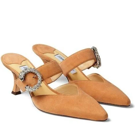 Jimmy Choo Marta 70 Suede Mules with Crystal Buckle