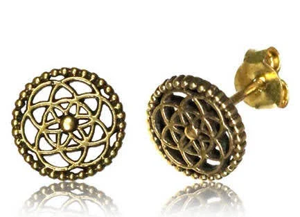 ELLY 18 Gauge Gold Flower of Life Stud Earrings