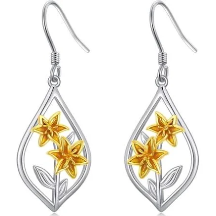 Lily Earrings Sterling Silver Lily Flower Dangle Dangling Drop Earrings Floral Jewelry Gifts for Women, Women's, Size: One size