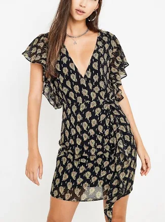 Stevie May Silk Blend Star Of Art Gold Paisley Mini Dress Size Small