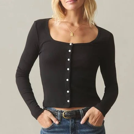 American Giant Women's Luxe Rib Square Neck Cardigan Made In the USA