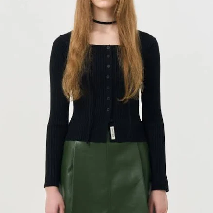 GENERALIDEA New Classic Ribbed Square Neck Cardigan