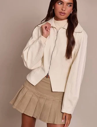 PrettyLittleThing Women's Sailor Collar Double Ended Zip Cinch Jacket