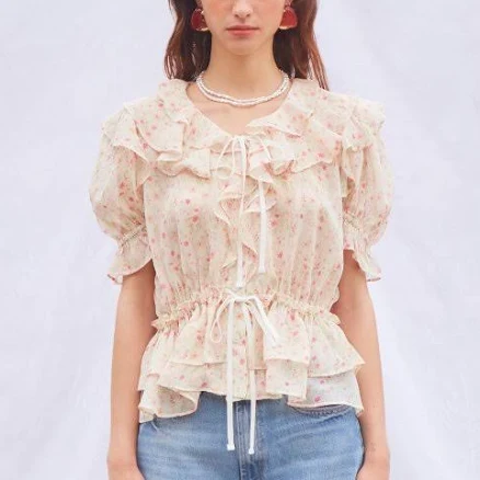 VITALSIGN Frill Chiffon Ribbon Blouse