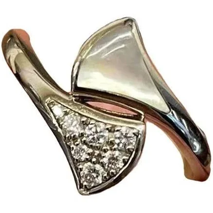 Bvlgari Diva's Dream Ring 18K White Gold Diamonds Mother-of-Pearl Size 54 EU