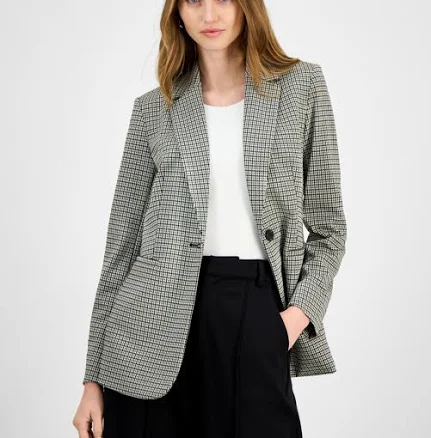 Bar Iii Women's Plaid One-Button Notch-Collar Jacket