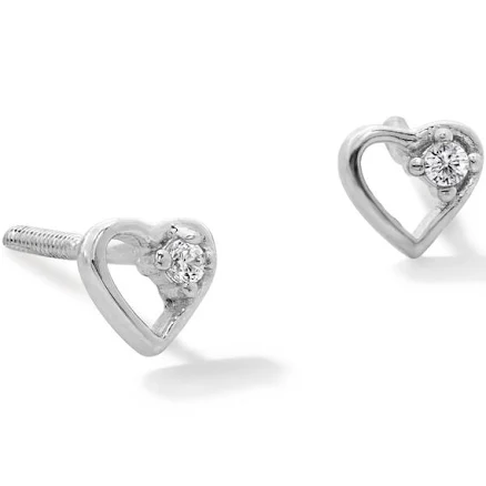 Sterling Silver Cubic Zirconia Petite Heart Outline Stud Earrings