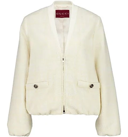 Gucci Check Cotton Tweed Women Jacket - Cream