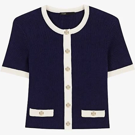 Maje Women's Contrast Trim Cropped Cardigan
