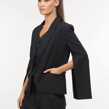 Women's Tailored Wool Blazer with Slit-Sleeves
