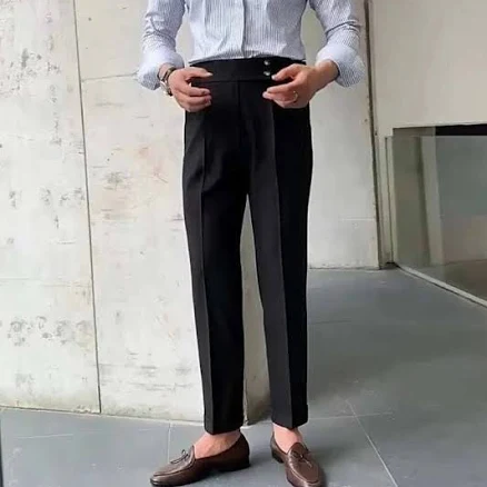 Antonios Men's High-Waist Slim Straight Trousers