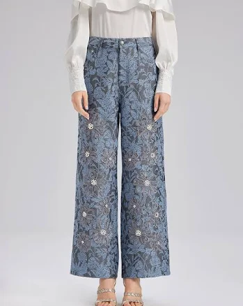 COWBOY Jacquard Laser-Cut Crystal-Embellished Pants