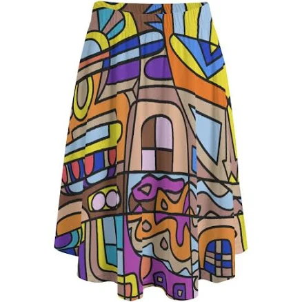 Geometric Print A-Line Maxi Skirt with Pockets