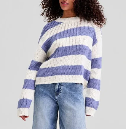 And Now This Women's Petite Striped Crewneck Sweater