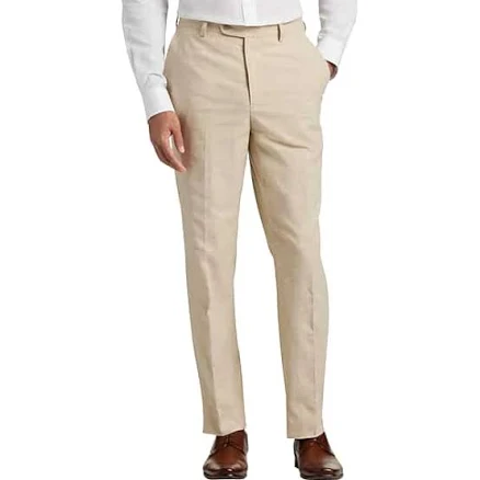 JOE Joseph Abboud Slim Fit Linen Blend Suit Pants in Tan Chambray 34W x 30L – Men’s Dress Trousers for Summer Weddings and Office Wear