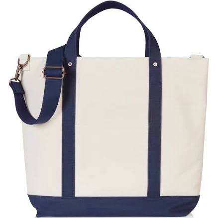 Cotton Canvas David Tote Bag with Strap Natural/Navy