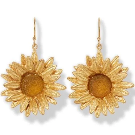Van Gogh Sunflower Drop Earrings in 14K Gold Plate