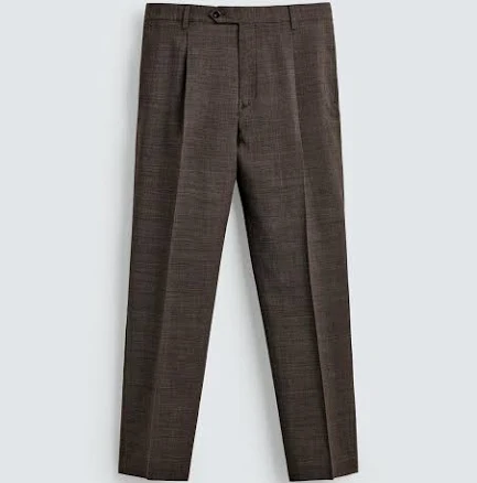 Zara Men's Structured Pleated Wool Suit Pants