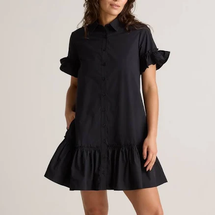 Quince Women's Organic Cotton Poplin Ruffle Shirt Dress