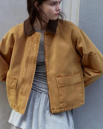 Pull&Bear - Contrast Collar Jacket Ocher Women's'