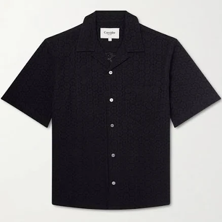 Men's Camp-Collar Broderie Anglaise Cotton Shirt