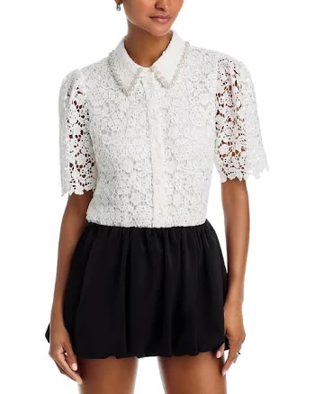 AQUA Women's Embellished Collar Lace Top