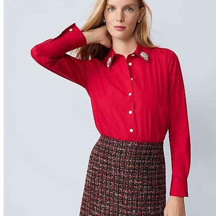 Ann Taylor Women's Petite Embellished Relaxed Perfect Shirt