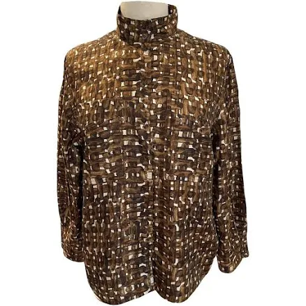 Soeur Brown Artistic Print Silk Blouse Size 34 FR