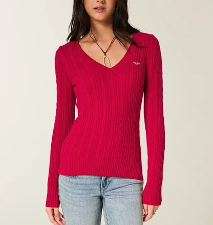 Hollister Women's Ivy Cable-Knit V-Neck Sweater