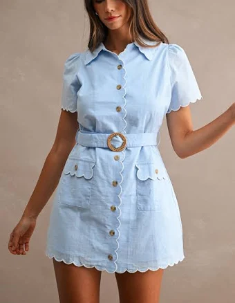 JoJo Short Sleeve Button Down Belted Mini Dress