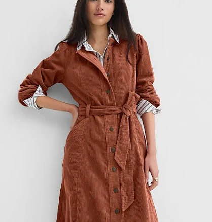 Women's Loft Corduroy Seamed Belted Midi Pocket Dress