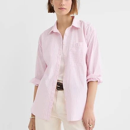 Loft Women's Oversized Striped Poplin Shirt with Pocket