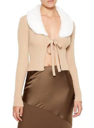 Bonton Faux Fur-Trim Cardigan Sweater