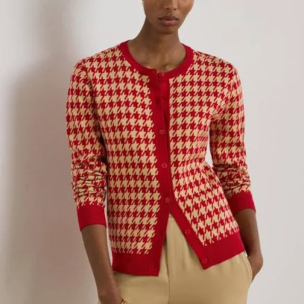 Ralph Lauren Women's Houndstooth Jacquard Crewneck Cardigan