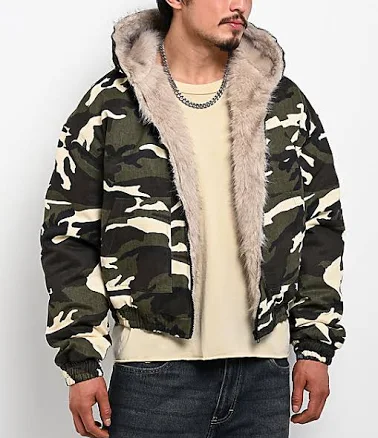 American Stitch Camo Canvas Hooded Crop Jacket
