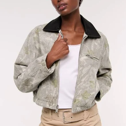 Abercrombie & Fitch Women's Cropped Twill Trucker Jacket