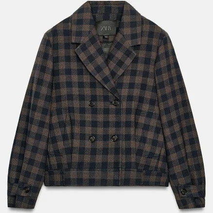 Zara Women's Plaid Double-Breasted Jacket