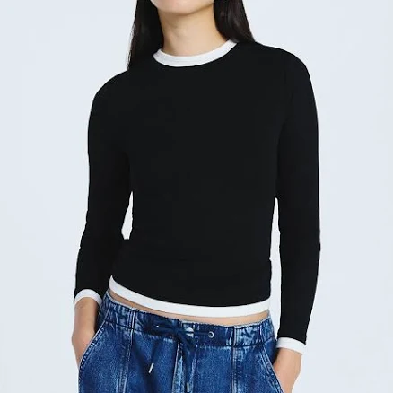 Scoop Women's Double Layer Rib Tee with Long Sleeves